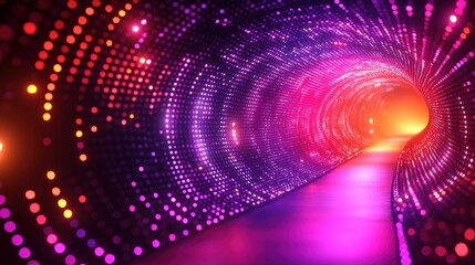Fototapeta premium Abstract colorful LED tunnel, vibrant lights, glowing pathway.