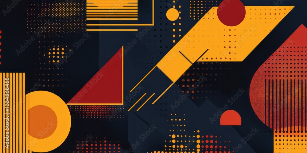 Poster geometric abstract art composition featuring circles triangles and lines