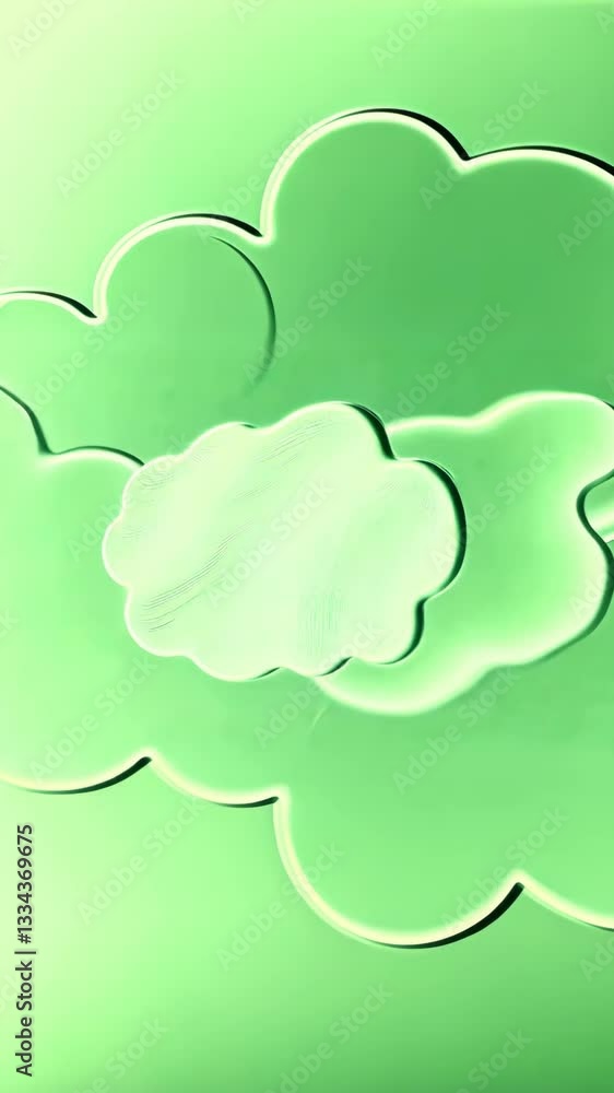 Aufkleber A green background with a white cloud in the middle. There are two other clouds in the background