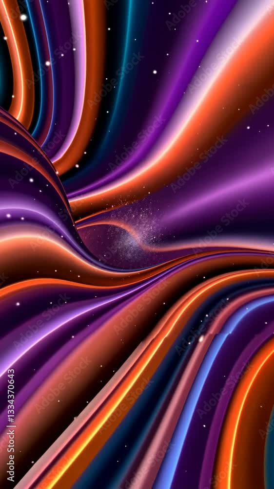 Poster a purple and orange swirl with a lot of dots. there are many dots in the swirl