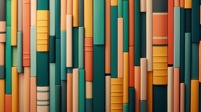 A wall of books with different colored spines.