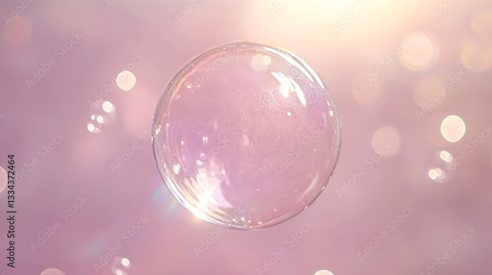 Poster ethereal bubble floating serene soap sphere on dreamy lavender gradient backdrop with bokeh effects