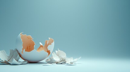 A cracked eggshell with a light blue background.