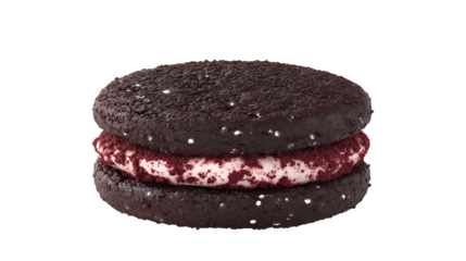 A chocolate cookie with a chocolate filling and a chocolate frosting