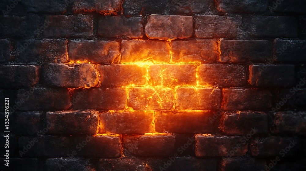 Aufkleber fiery illumination radiating from ancient brick wall creating a dynamic visual texture