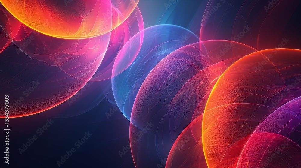 Poster abstract background with glowing multicolored spheres and delicate lines, creating a futuristic and 