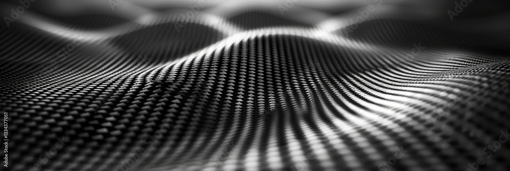 Poster abstract black and white background with wavy textured surface and grid pattern illuminated by drama