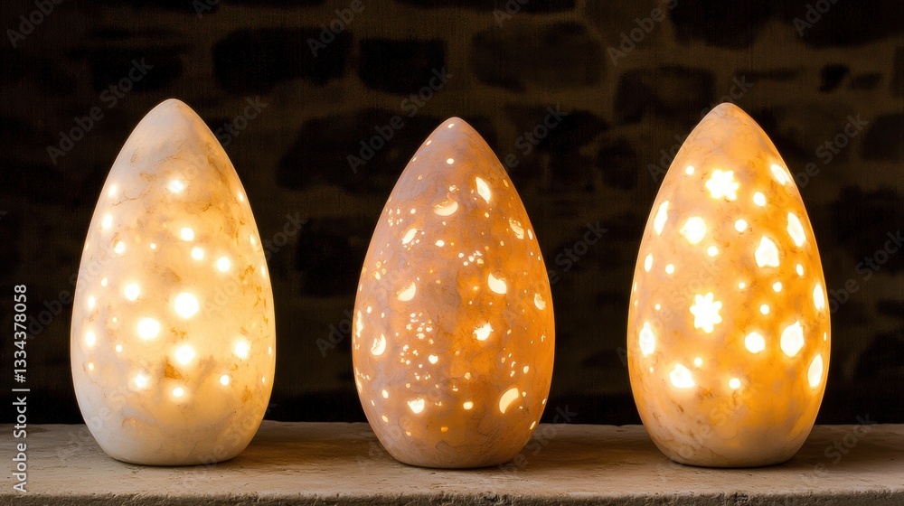Poster three uniquely shaped lamps with different light patterns