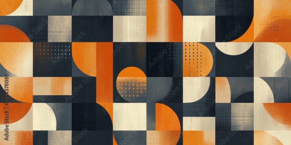 Poster abstract geometric pattern featuring circles squares and varying textures