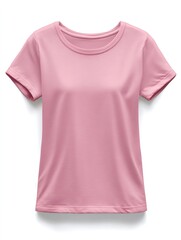 Pink t shirt mockup featuring rolled up sleeves on white background
