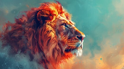 Beautiful Pastel Color Illustration of a Lion with Amazing Focus and White Border Edges