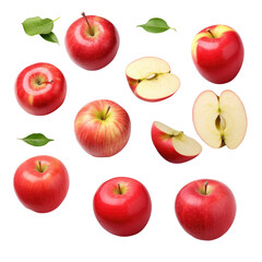 set of red apples on transparent background
