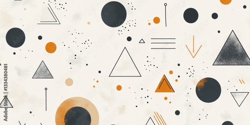 Poster geometric shapes and speckled dots create an abstract pattern