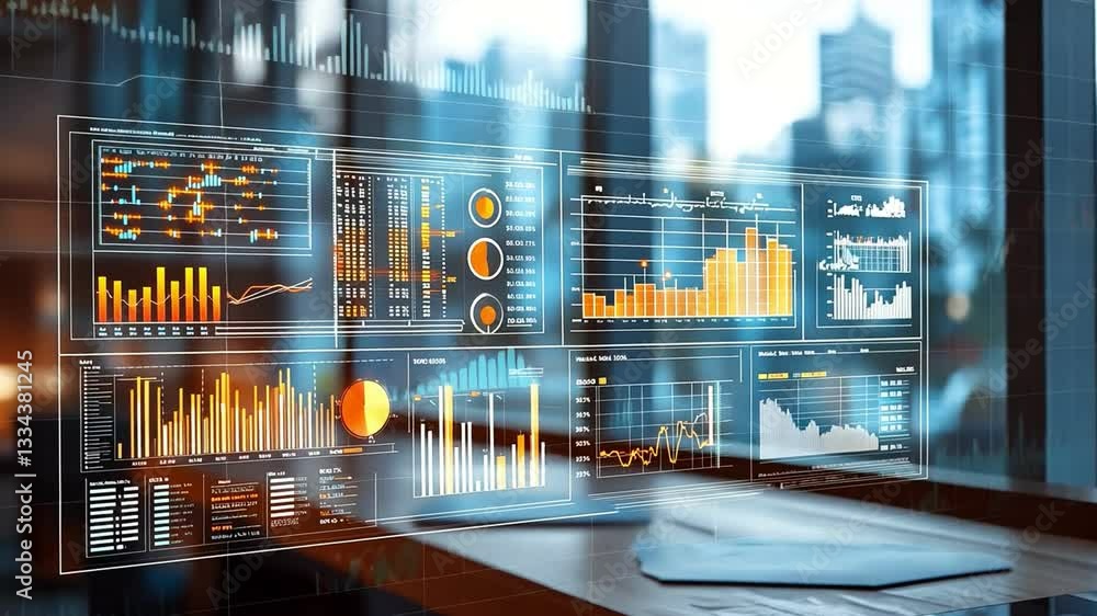 Aufkleber futuristic data visualization technology showcasing analytics, graphs, and charts for enhanced busin