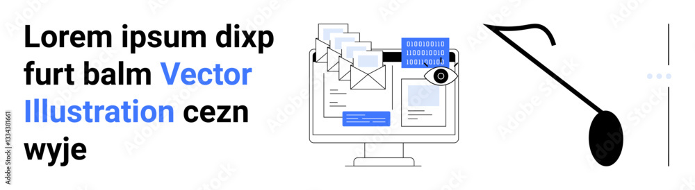Poster open computer screen displaying several emails, an eye icon, and floating data symbols. ideal for em