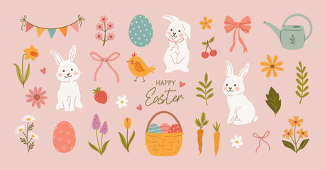 Cute cozy easter vector hand-drawn set