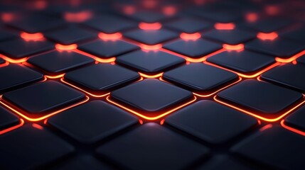 A 3D rendering of a futuristic keyboard with glowing orange keys.