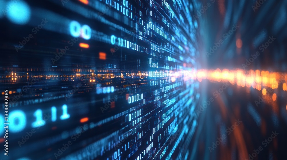 Poster abstract representation of digital data flowing through a futuristic tunnel, symbolizing technology 