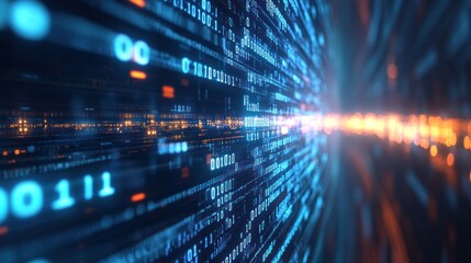 Fototapeta premium Abstract representation of digital data flowing through a futuristic tunnel, symbolizing technology and information processing