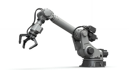 Isolated Industrial Robot Arm on White for Automated Manufacturing Concepts