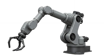 Industrial Robotic Arm for Manufacturing Assembly Automation on White Background