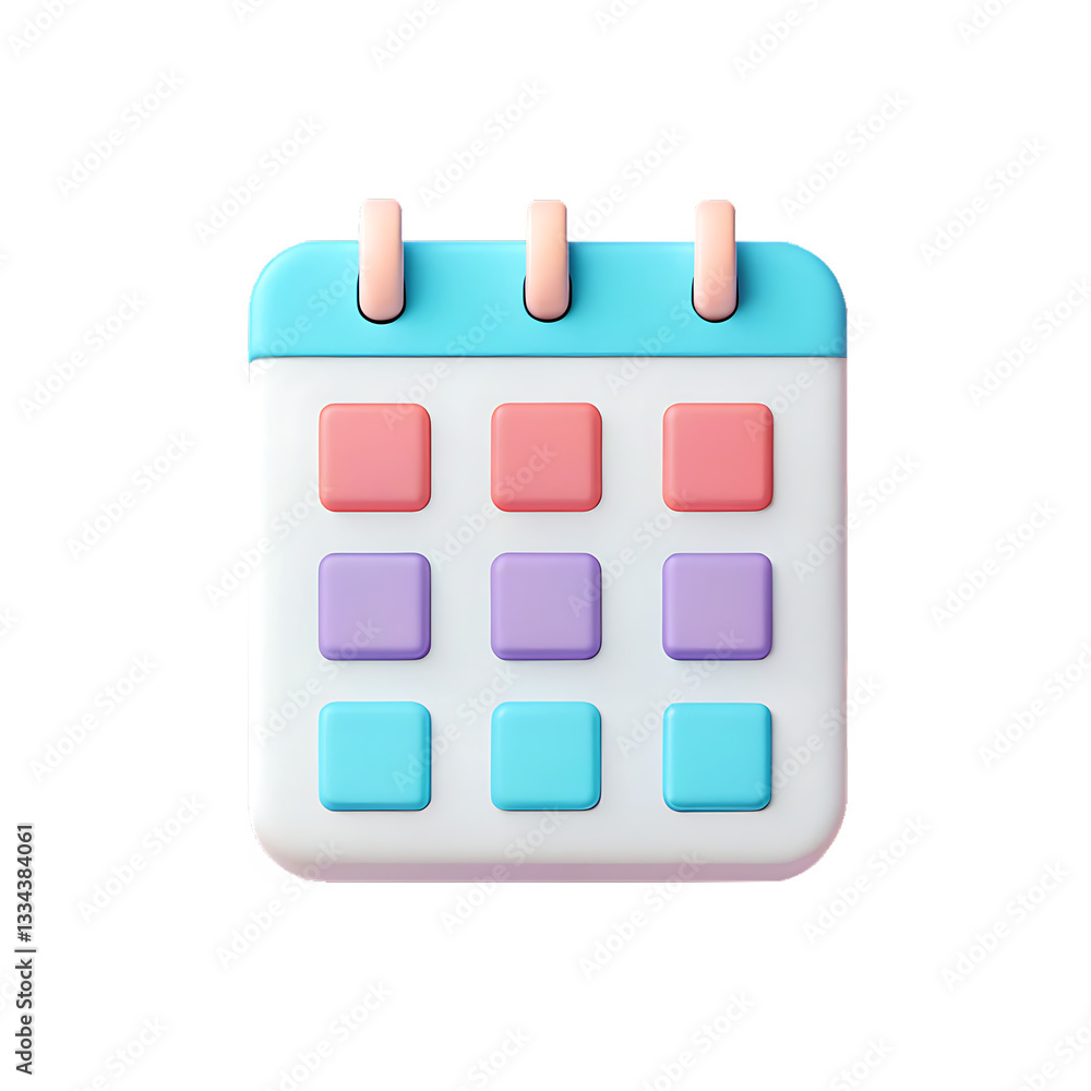 Aufkleber 3d red calendar with clock icon on isolated purple background. reminder notification or time managem