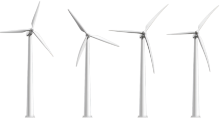 Four wind turbines in a row against clear sky