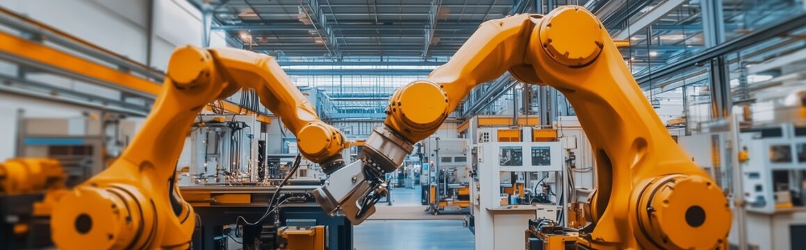 An automated welding robot in action within an industrial environment, concentrating on its precision movements under soft overhead light with an aperture of f/5.6.