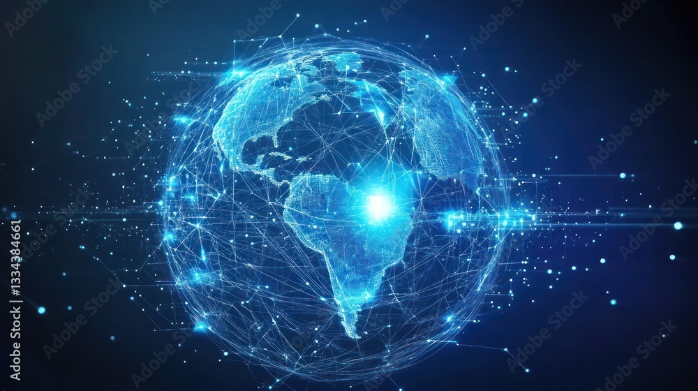 Poster digital global network visualization with connections