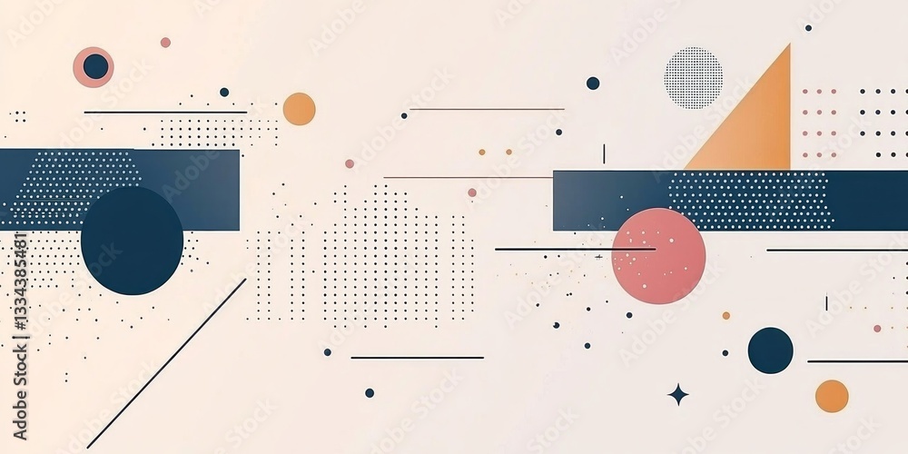 Poster geometric shapes and dotted patterns create a modern design