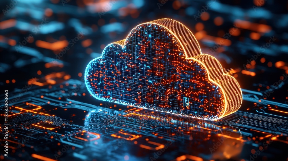 Poster cloud computing icon in seamless digital space a modern conceptual art perspective