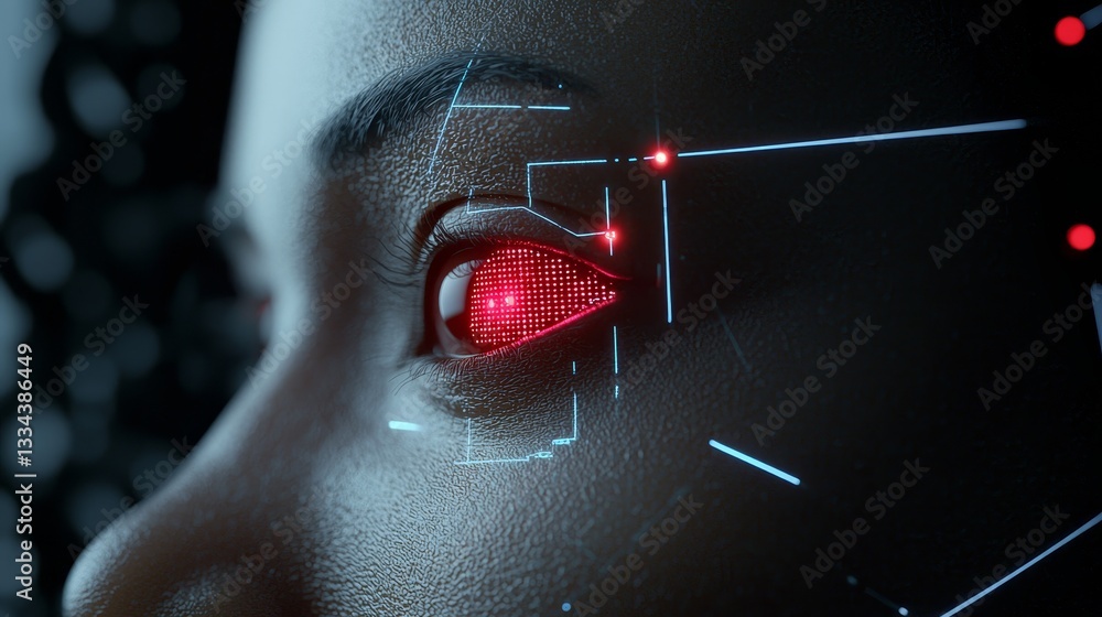 Aufkleber A facial recognition system equipped with a facial recognition interface and 3D scanning technology.