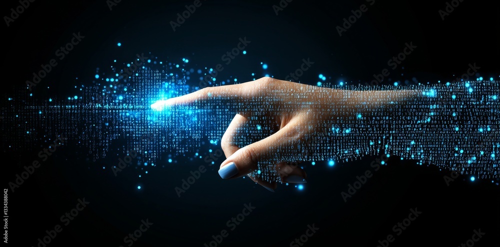 Aufkleber A person interacts with big data and data science displayed on a virtual screen, focusing on business analytics, stock market trends, and machine learning. An engineer or scientist studies a data