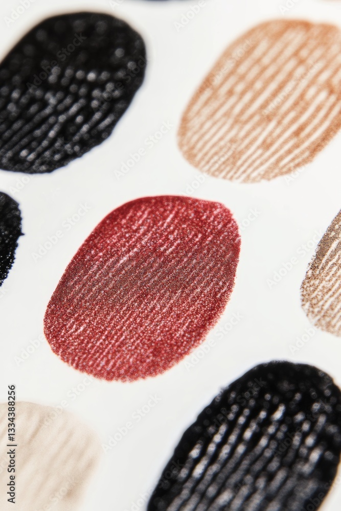 Poster abstract macro photograph of color fingerprint shapes of different colors on white background, creat
