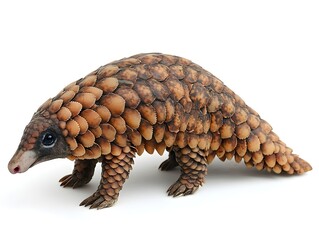 Fototapeta premium A detailed studio shot of a Sunda pangolin displays its unique scale armor against a pure white background.