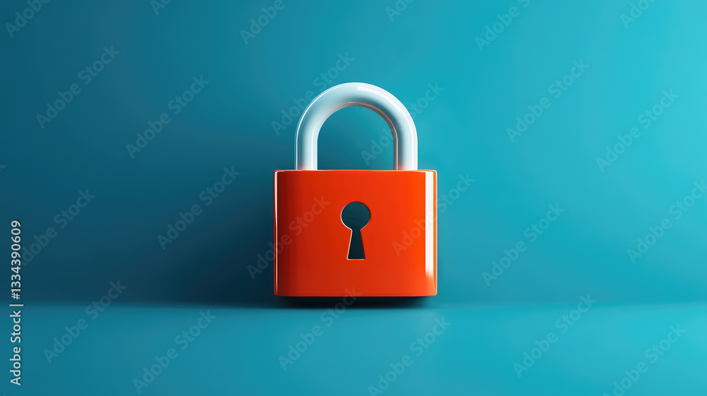Poster securing digital assets red lock symbol virtual graphic representation minimalist design front view 