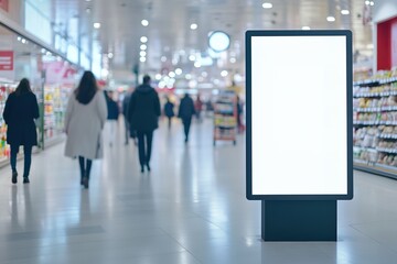 Blank Advertising Billboard Mockup in Modern Supermarket