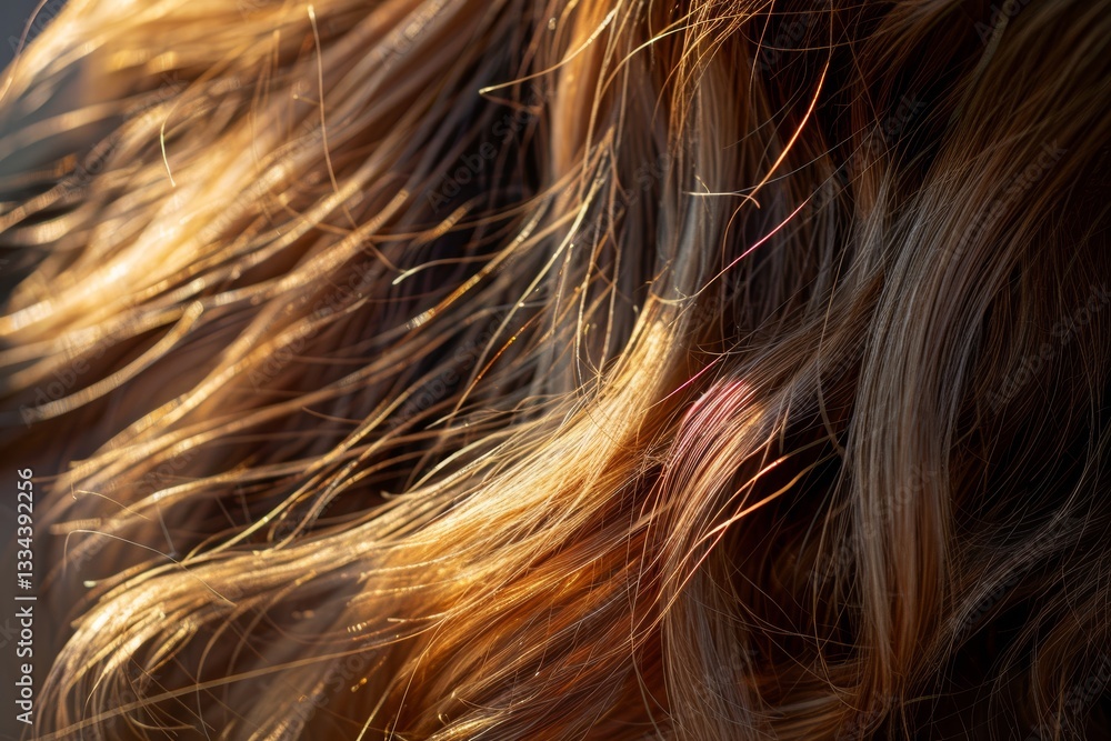 Poster abstract strands of golden hair illuminated by sunlight with shimmering highlights and intricate flo