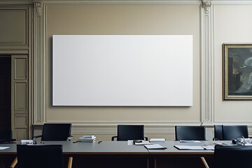 Blank Canvas Mockup in Elegant Conference Room with Classic Molding