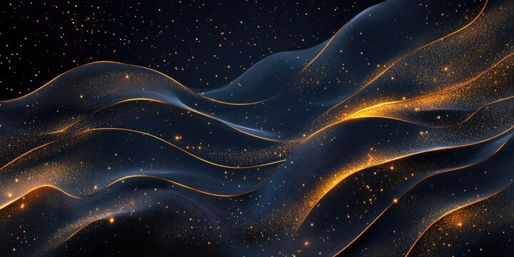 Waves of golden light undulating across a dark cosmic background filled with stars