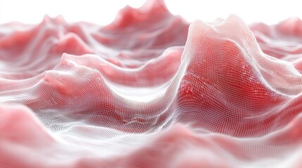 Abstract 3D Surface Design with Wavy Red Texture and White Mesh Overlay for Modern Art Concepts