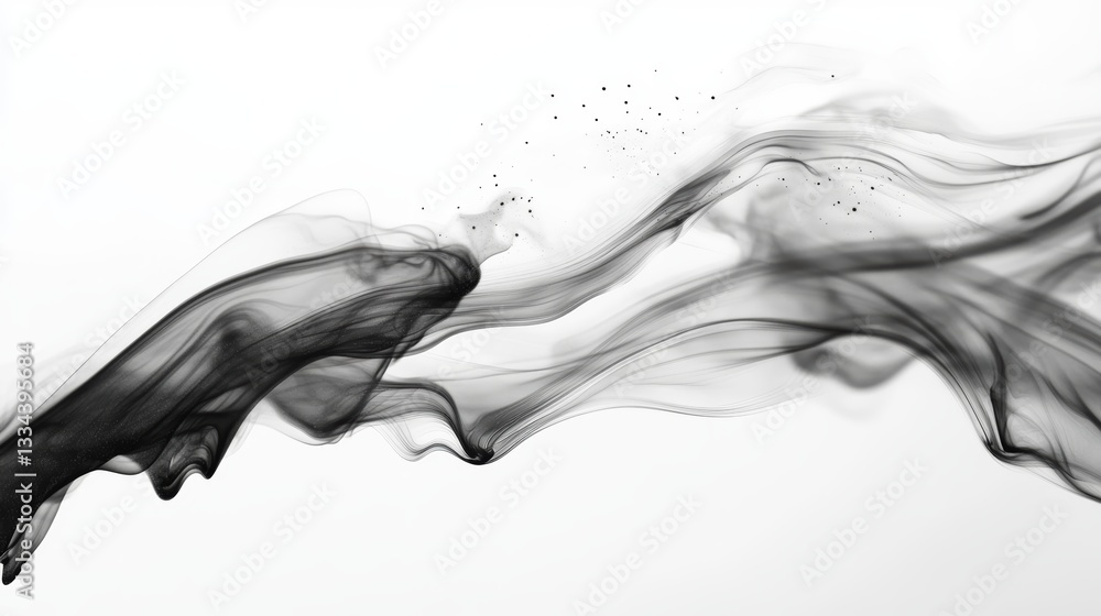 Poster abstract wave of black and gray smoke gracefully flowing on a clean white background with added dark
