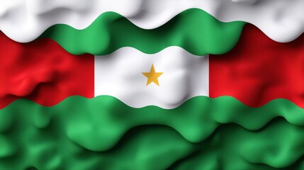 Waving Textured Flag with Green, Red, White and Yellow Design Representing National Identity