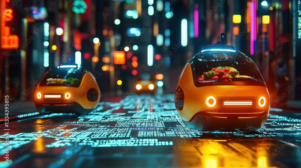 Poster hightech food delivery robots navigate urban environments innovative robotics in action