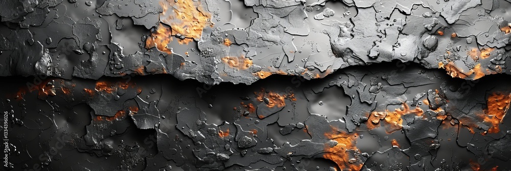 Poster abstract weathered metal surface with cracked paint and rust, creating a gritty and textured backgro