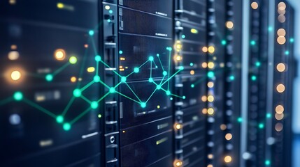 Data network visualized on server rack.