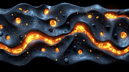Fiery Lava Flow with Volcanic Rock Texture and Glowing Magma on Dark Background
