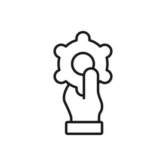 Line drawing of a hand holding a gear, ideal for engineering, innovation, mechanics, and technologyrelated designs, logos, or illustrations.