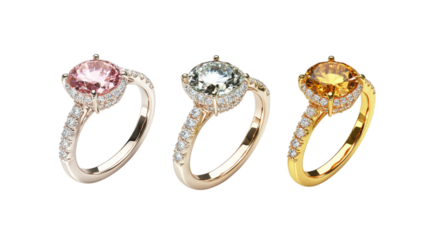 Elegant trio of gemstone rings with diamond details