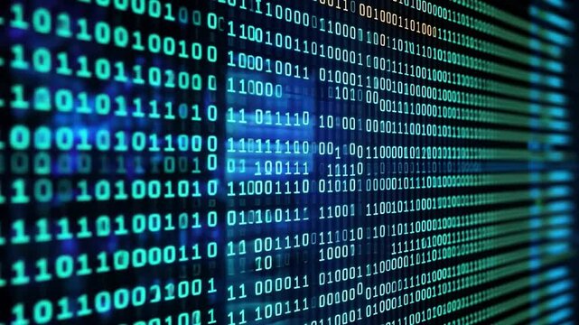 Digital binary technology background featuring glowing blue numbers and data patterns in mesmerizing display.